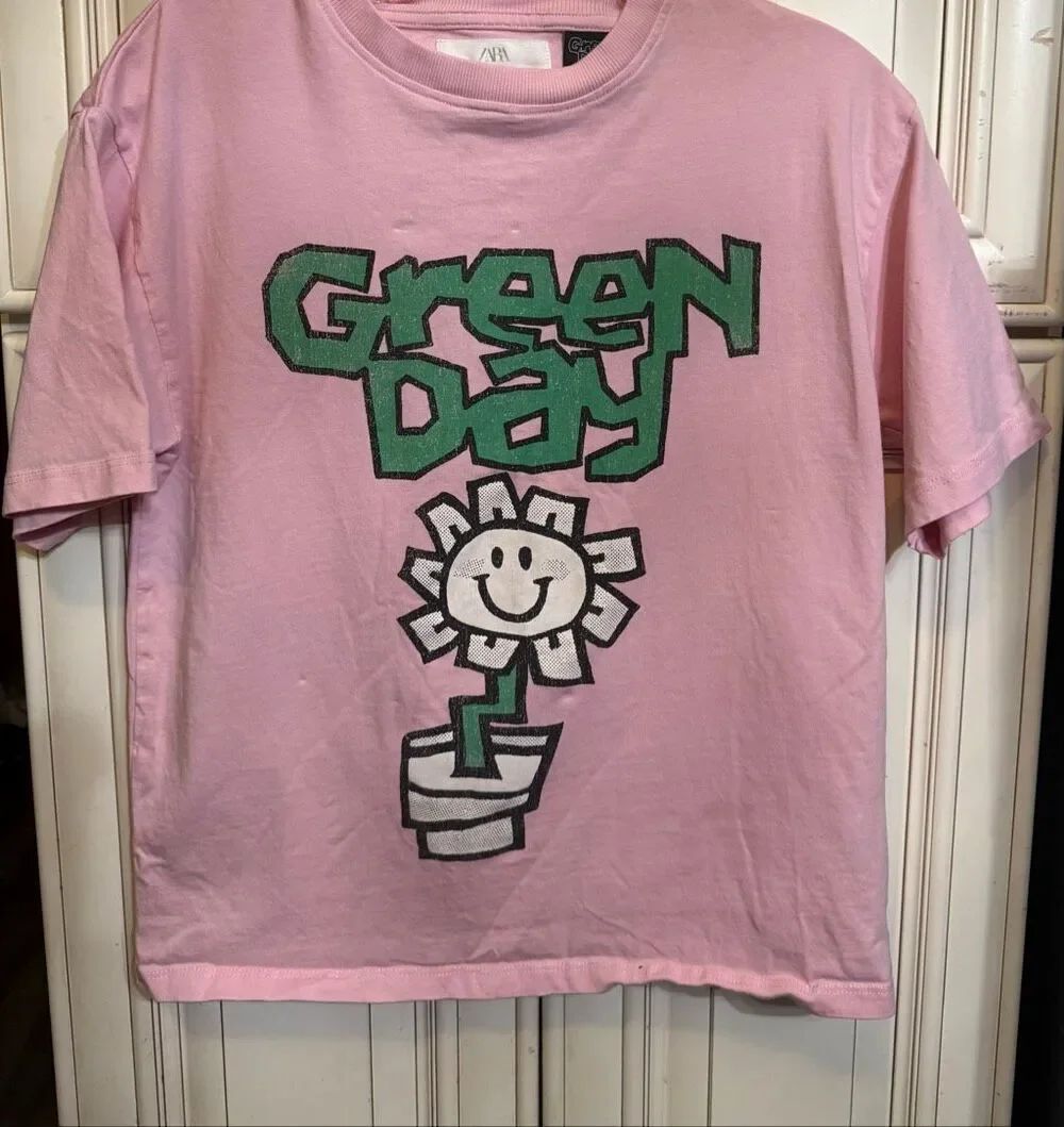 Zara Teen Green Day Kerplunk Graphic Band Short Sleeve T-Shirt Pink Size 12-13